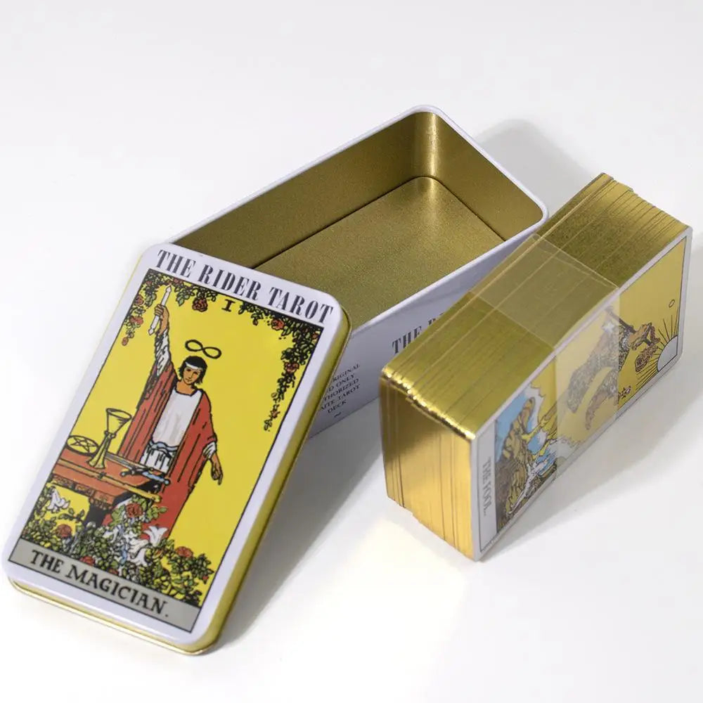 Rider Waite Tarot Deck in Tin Box | Gilded Edge Cards | Classic Fortune Telling Game & Divination Tool