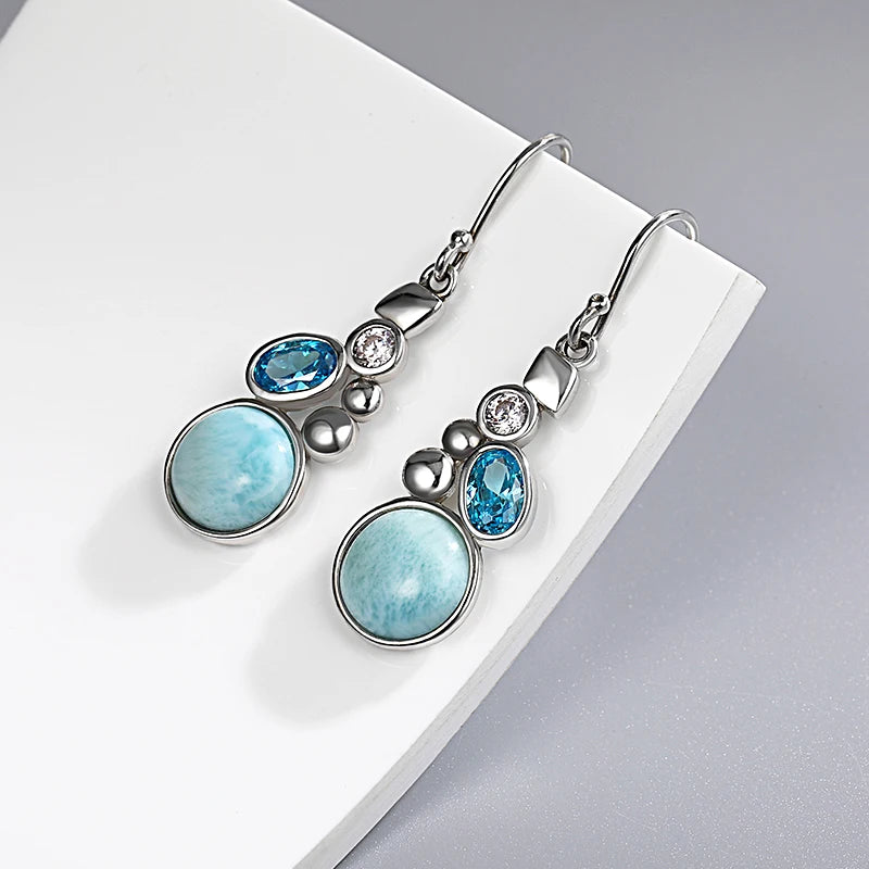 Ocean Whisper Larimar Cascade Earrings – 925 Sterling Silver with Platinum Plating for Serenity &amp; Manifestation