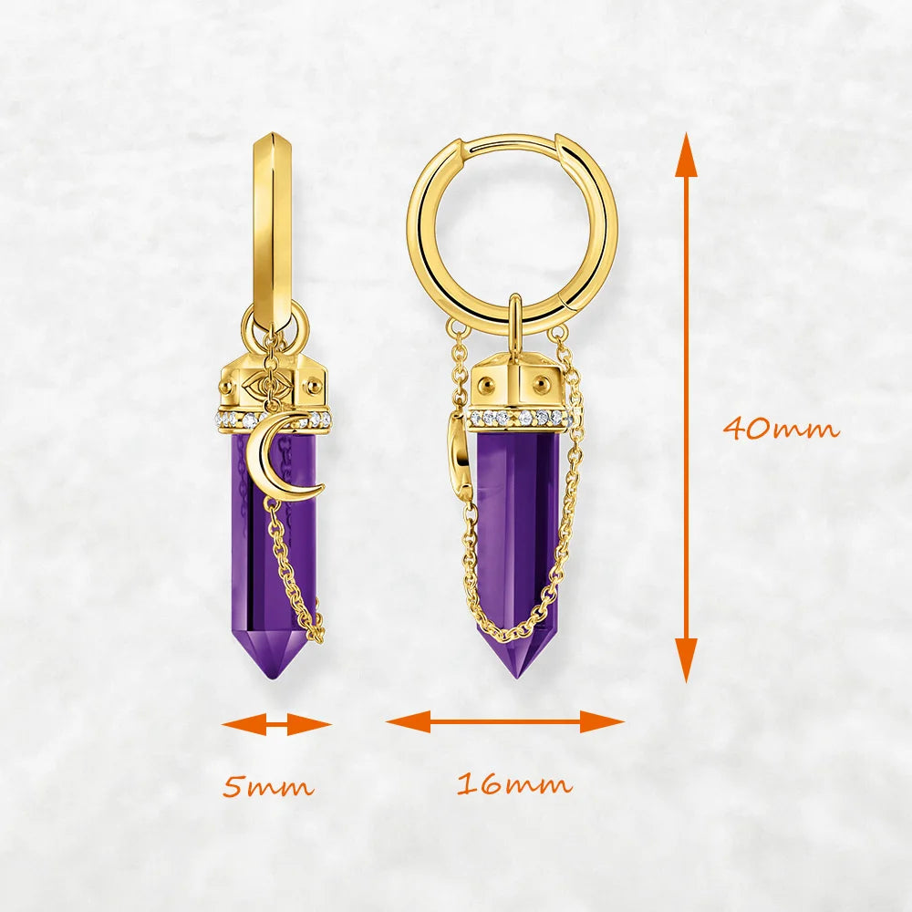 Moon & Serpent Amethyst Hoop Earrings – 18K Gold Plated 925 Sterling Silver Cosmic Talismans