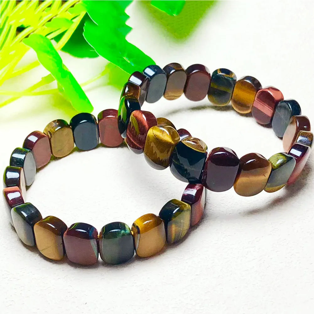 Natural Colored Tiger Eye Stone Bracelet – Square Beads Feng Shui Bangle