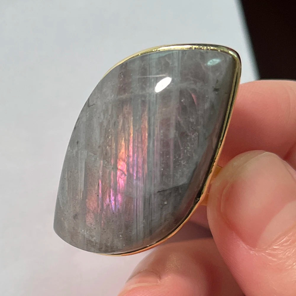 Natural Labradorite Adjustable Ring – Multicolour Healing Stone for Intuition & Protection