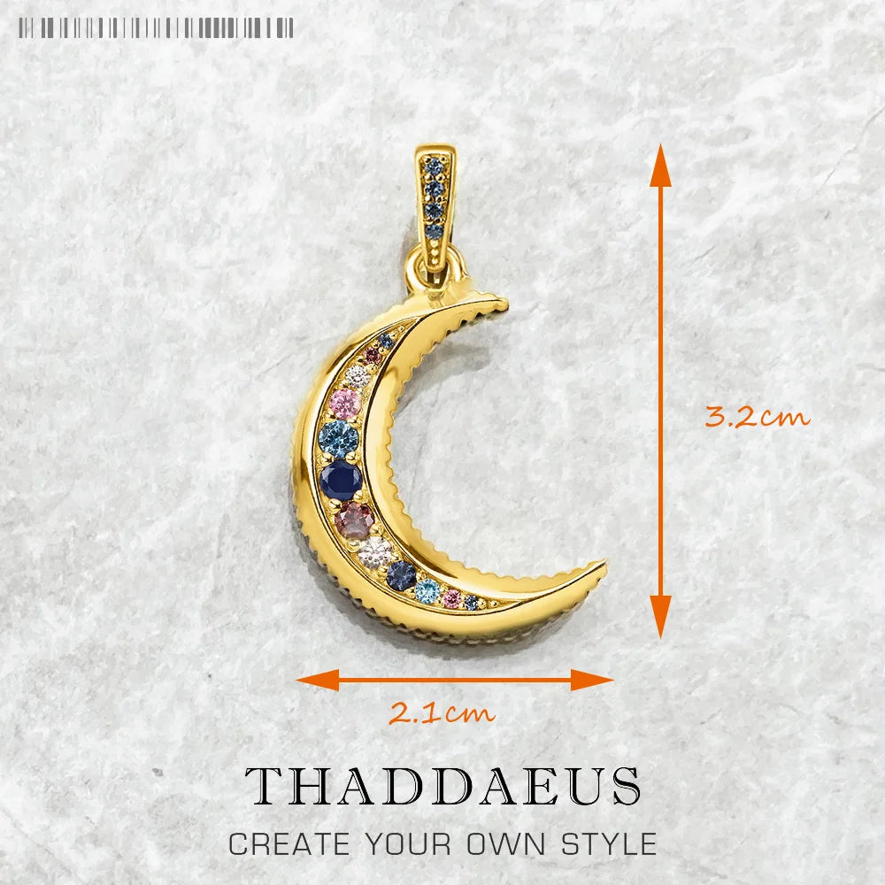 Royal Moon Crescent Pendant – 925 Sterling Silver with Blue Zircon Accents