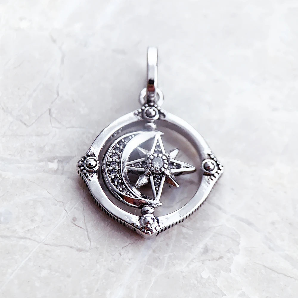 Brie & Marie Spinning Moon & Star Pendant – 925 Sterling Silver Cosmic Zircon Necklace