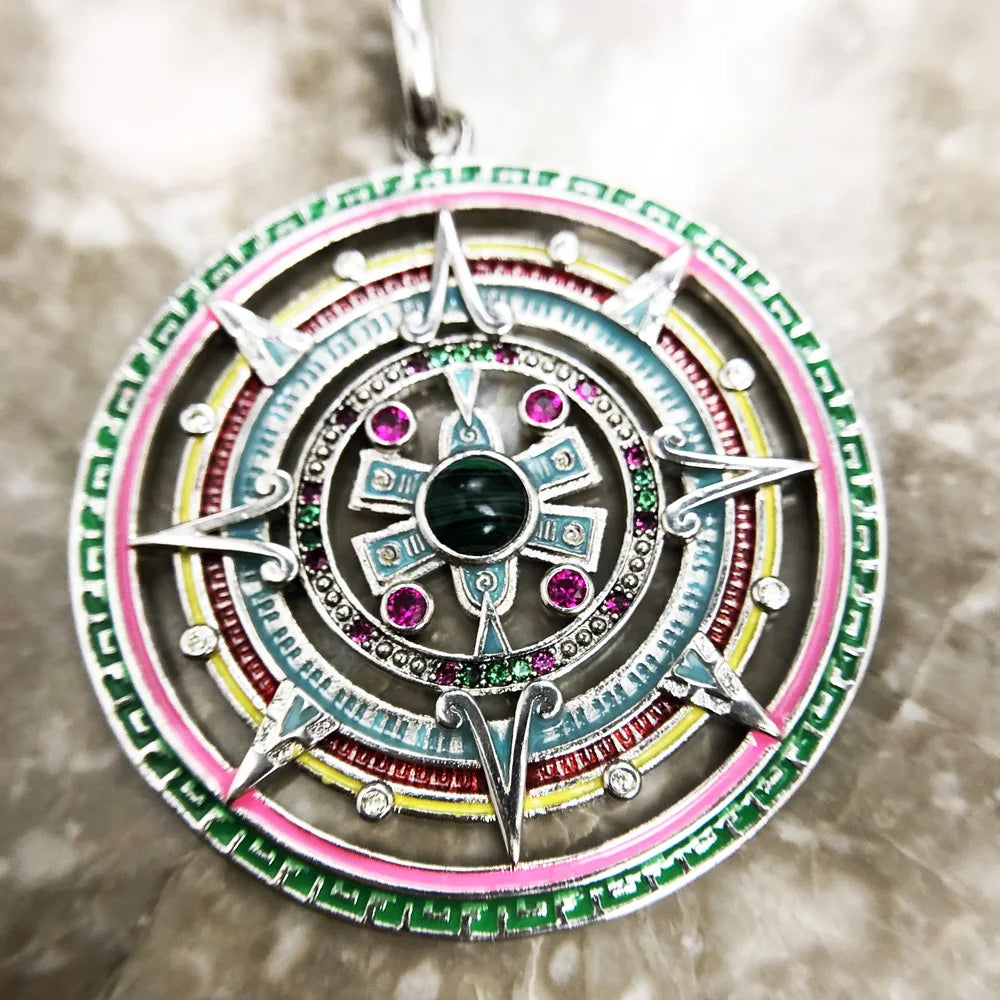 Mystical Aztec Magic Amulet Pendant – 925 Sterling Silver Bohemian Talisman with Zircon Accents