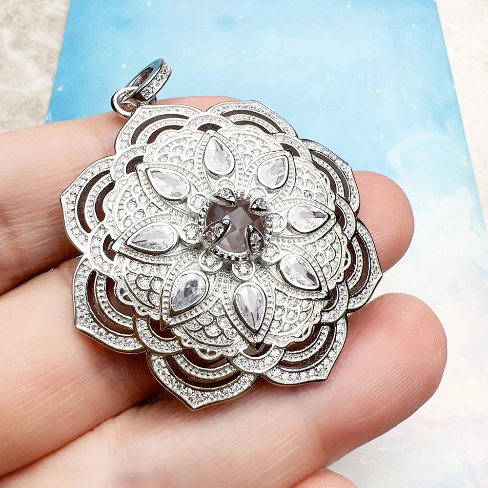 Lotus Flower Pendant – 925 Sterling Silver with White Zircon Accents