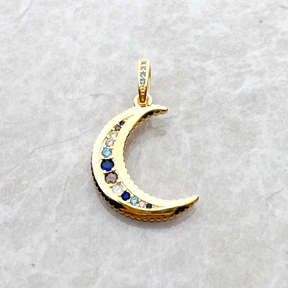Royal Moon Crescent Pendant – 925 Sterling Silver with Blue Zircon Accents