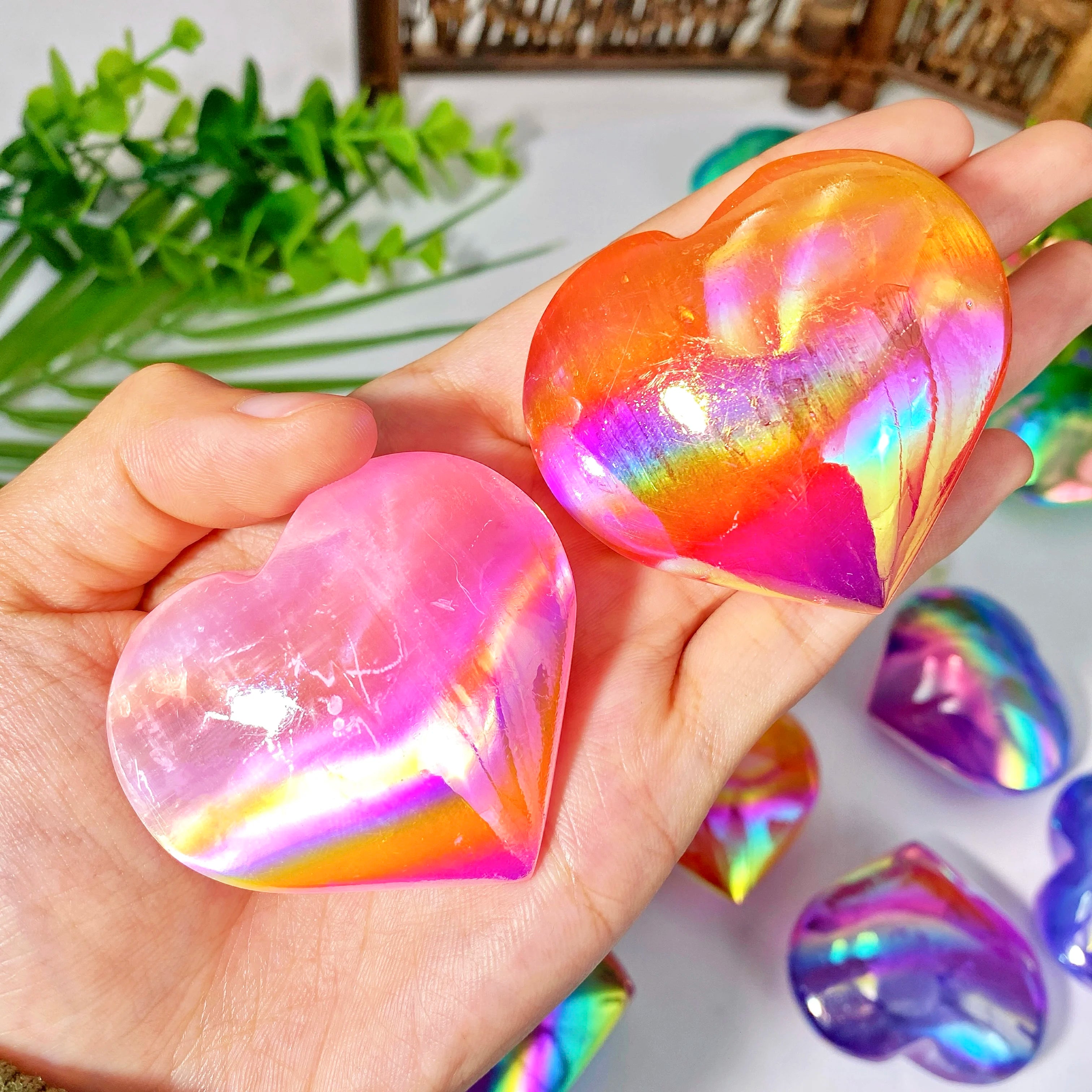 🌈 Aura Selenite Heart Crystal – Healing & Spiritual Growth Stone