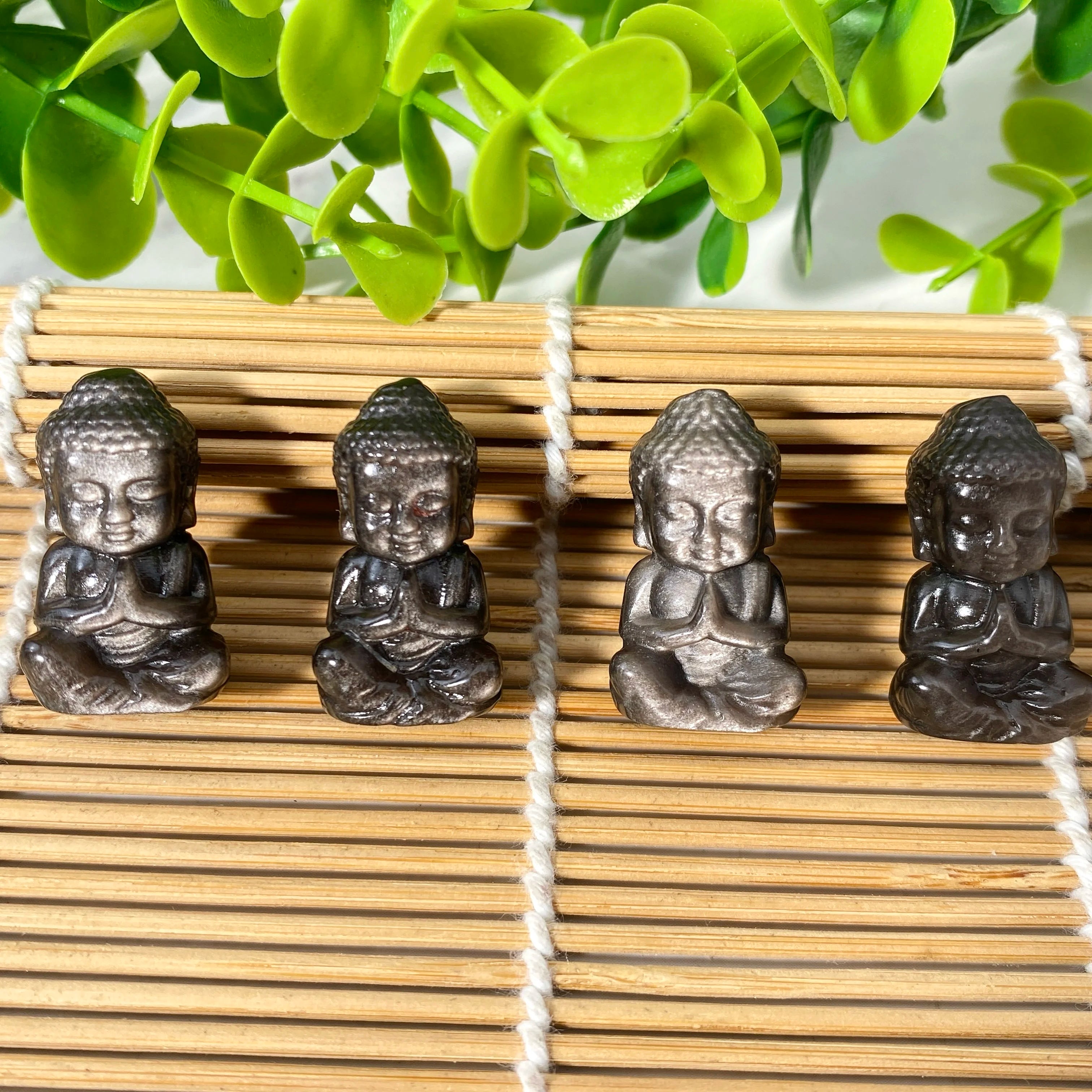 Silver Obsidian Mini Buddha Carving – Handcrafted Crystal Statue (Random 1PC, 1.9–3cm)