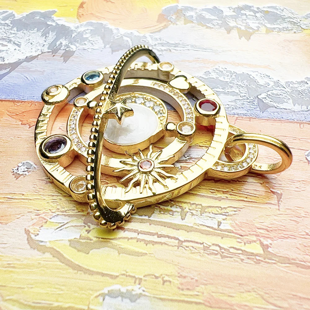 Cosmic Planetary Talisman Pendant – 925 Sterling Silver with Zircon & Enamel Accents