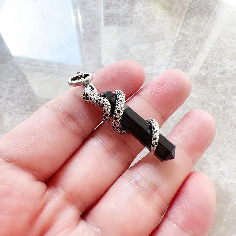 Mystical Snake & Black Onyx Pendant – 925 Sterling Silver Hexagon Crystal Necklace