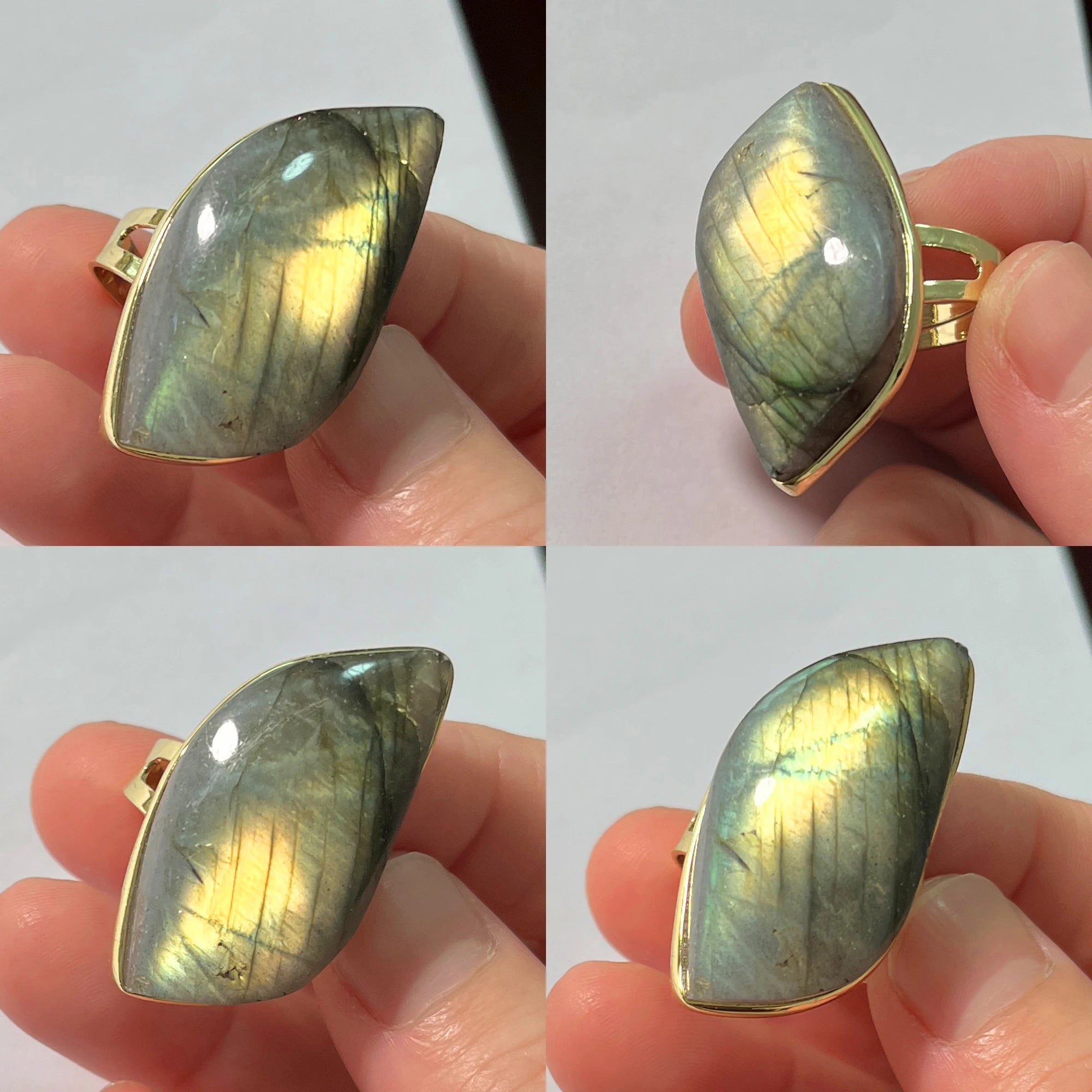Natural Labradorite Adjustable Ring – Multicolour Healing Stone for Intuition & Protection