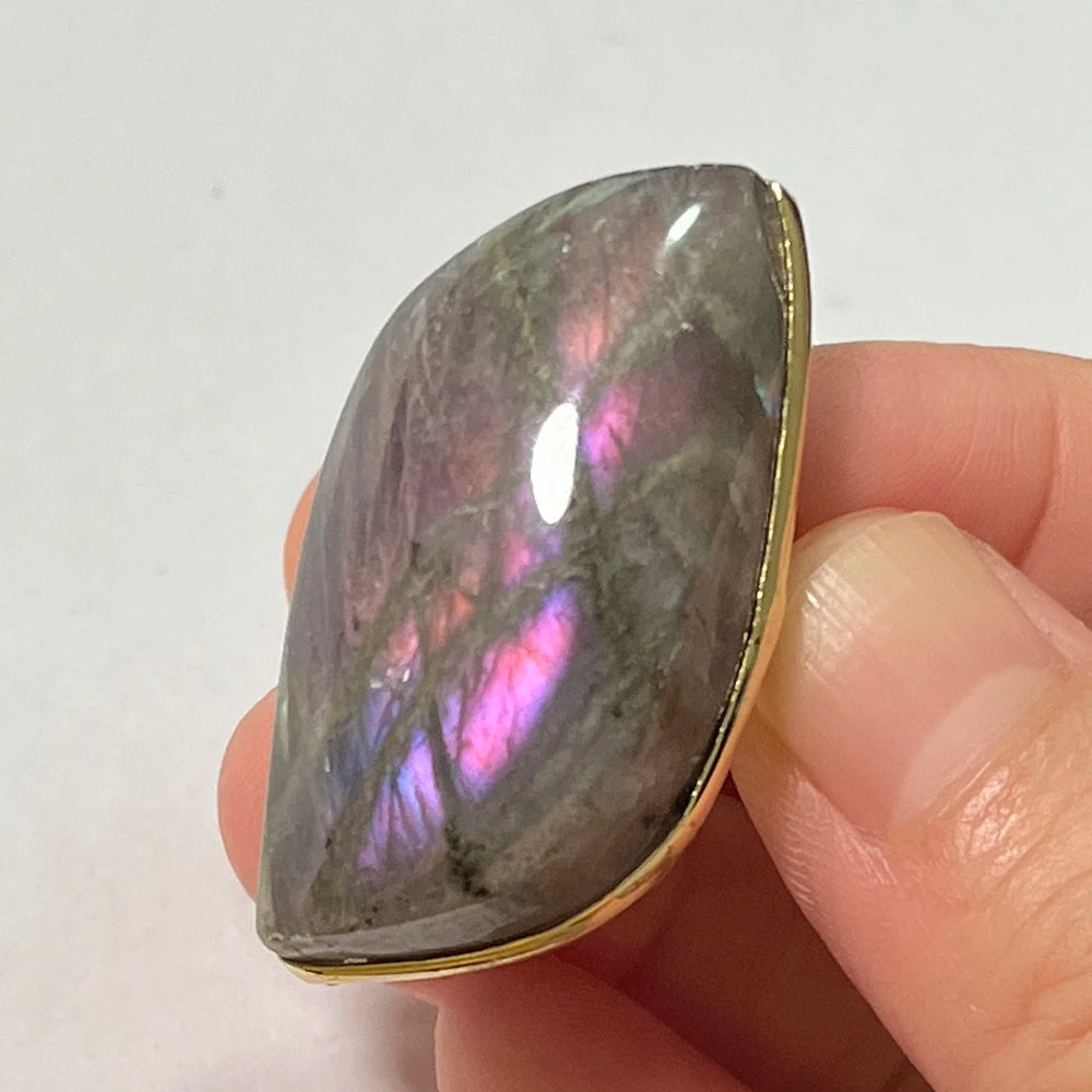 Natural Labradorite Adjustable Ring – Multicolour Healing Stone for Intuition & Protection
