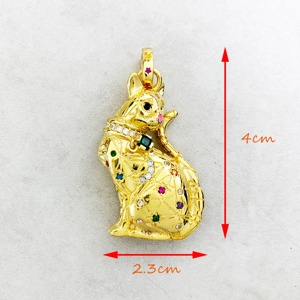 Celestial Cat Pendant – 925 Sterling Silver with Gold Finish & Multicolor Zircon