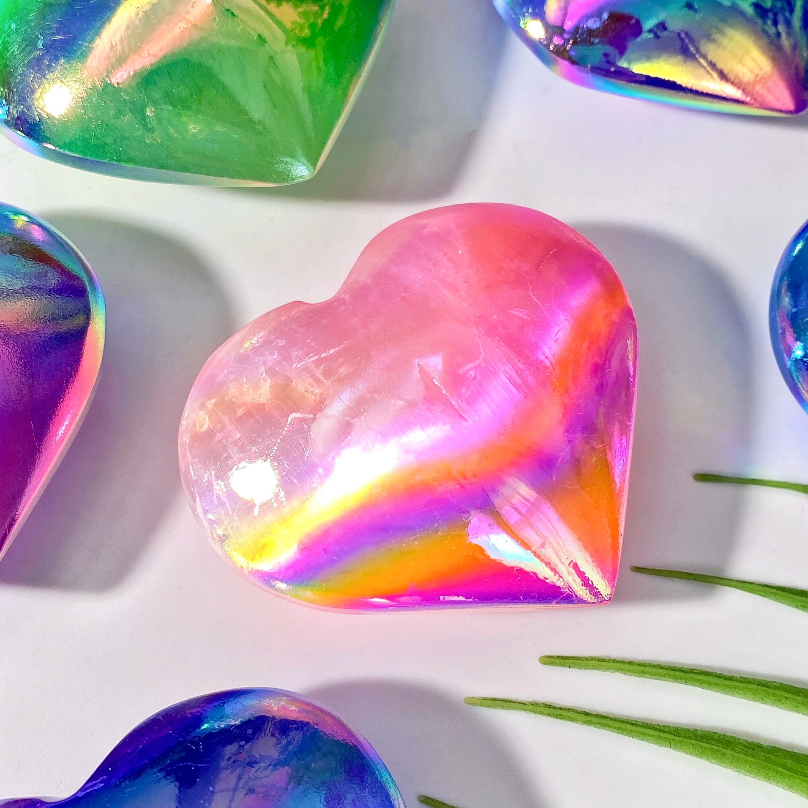 🌈 Aura Selenite Heart Crystal – Healing & Spiritual Growth Stone