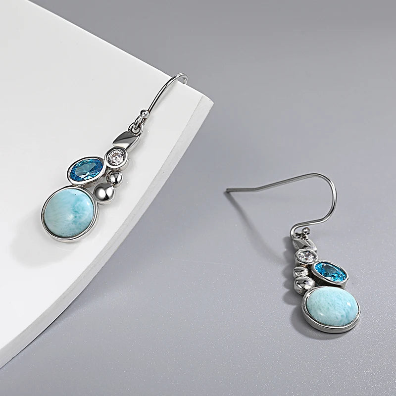 Ocean Whisper Larimar Cascade Earrings – 925 Sterling Silver with Platinum Plating for Serenity &amp; Manifestation