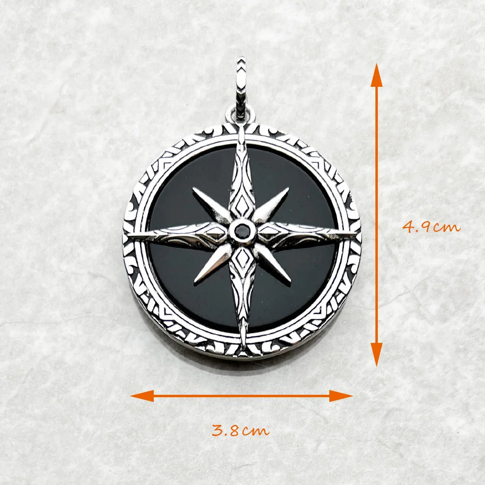 Brie & Marie Black Compass Pendant with Onyx – 925 Sterling Silver Talisman Necklace