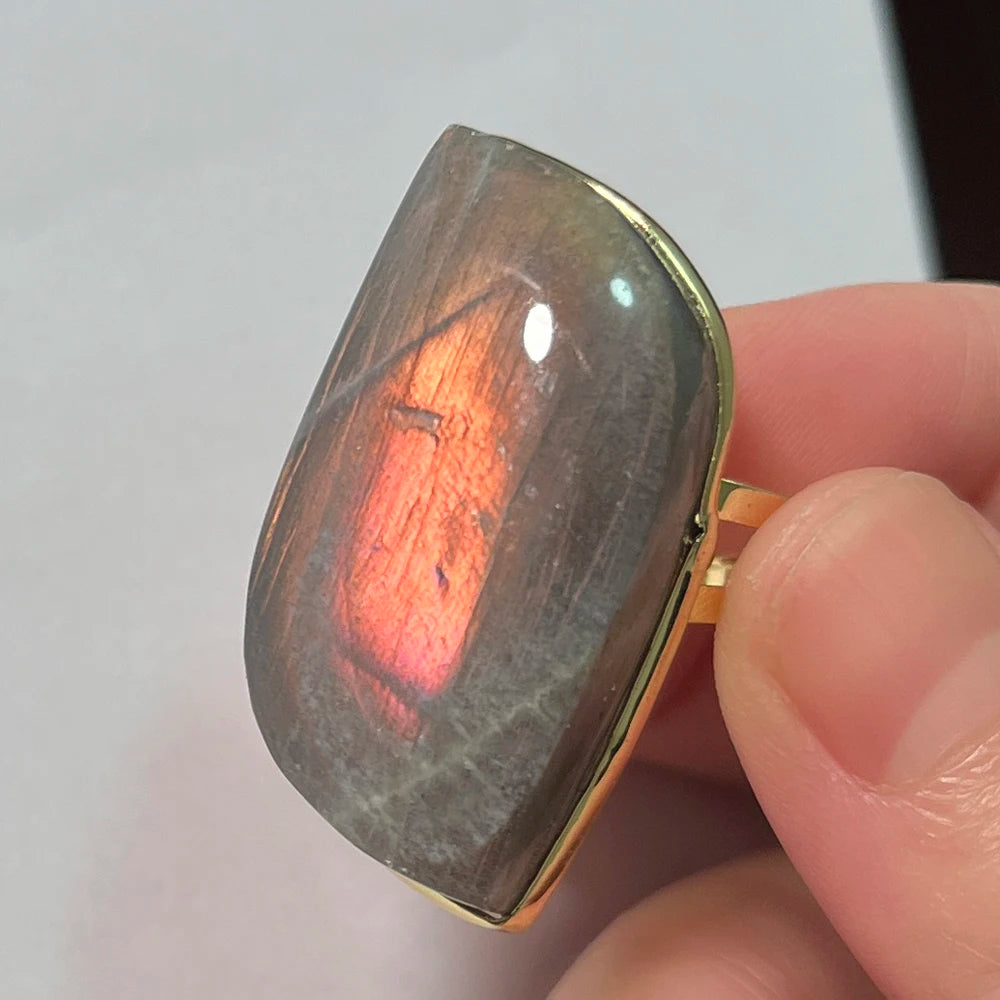 Natural Labradorite Adjustable Ring – Multicolour Healing Stone for Intuition & Protection