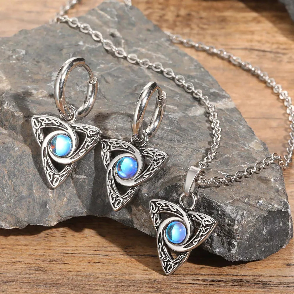 Stainless Steel Triquetra Pendant & Earrings Set