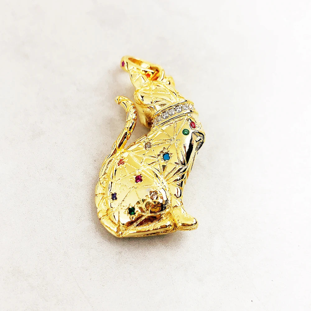 Celestial Cat Pendant – 925 Sterling Silver with Gold Finish & Multicolor Zircon