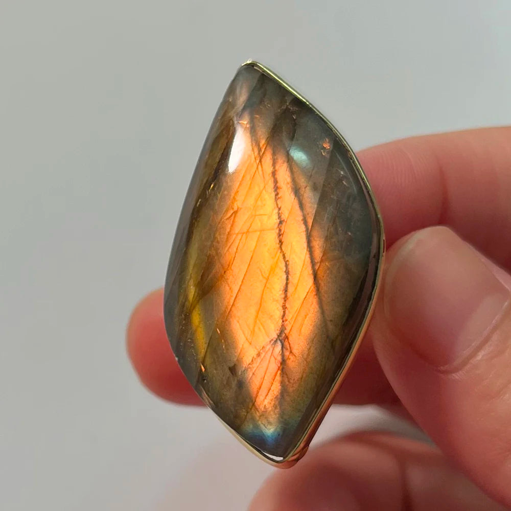 Natural Labradorite Adjustable Ring – Multicolour Healing Stone for Intuition & Protection