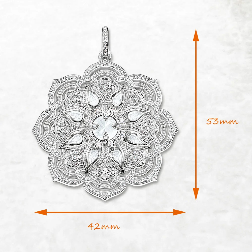 Lotus Flower Pendant – 925 Sterling Silver with White Zircon Accents