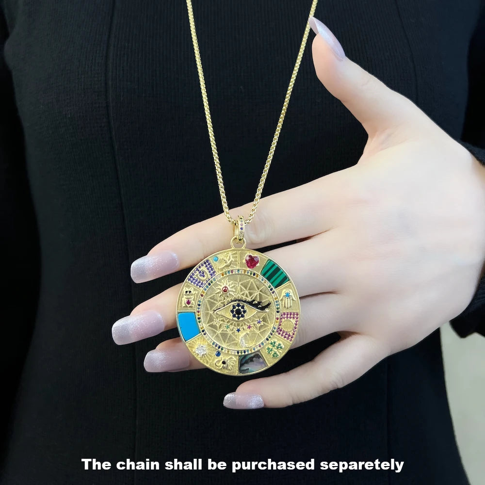 Grand Cosmic Amulet – 18K Gold-Plated 925 Sterling Silver Talisman with Turquoise & Lucky Symbols