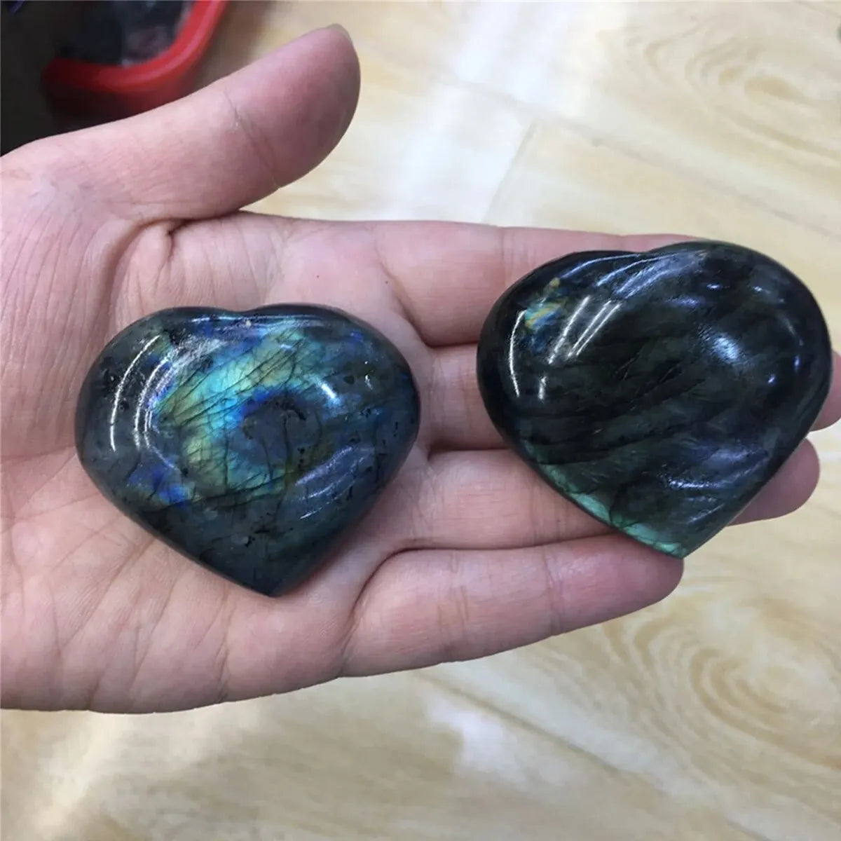 2pcs/set Natural Flashy Labradorite Cabochon Heart Shape Labradorite Flatback Stone Smooth Polish Gemstone 3CM