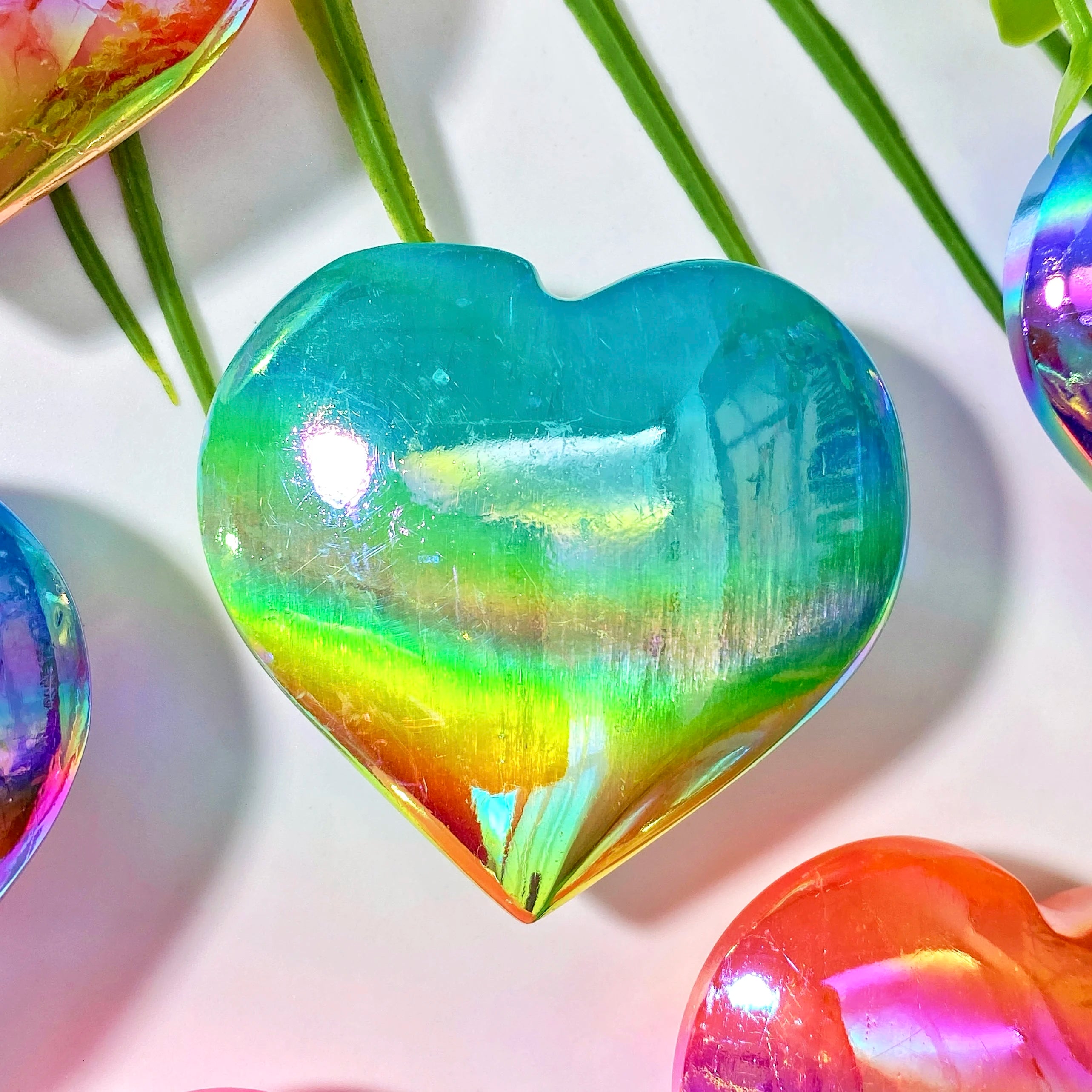 🌈 Aura Selenite Heart Crystal – Healing & Spiritual Growth Stone