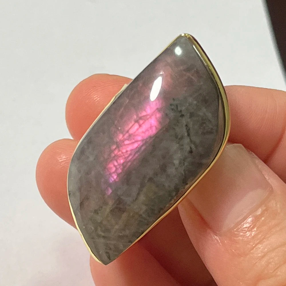 Natural Labradorite Adjustable Ring – Multicolour Healing Stone for Intuition & Protection