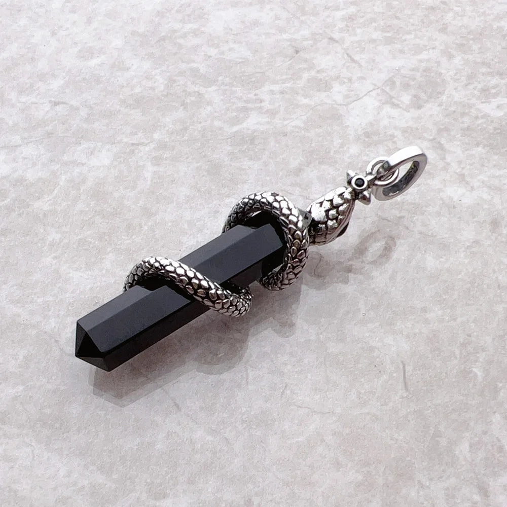 Mystical Snake & Black Onyx Pendant – 925 Sterling Silver Hexagon Crystal Necklace