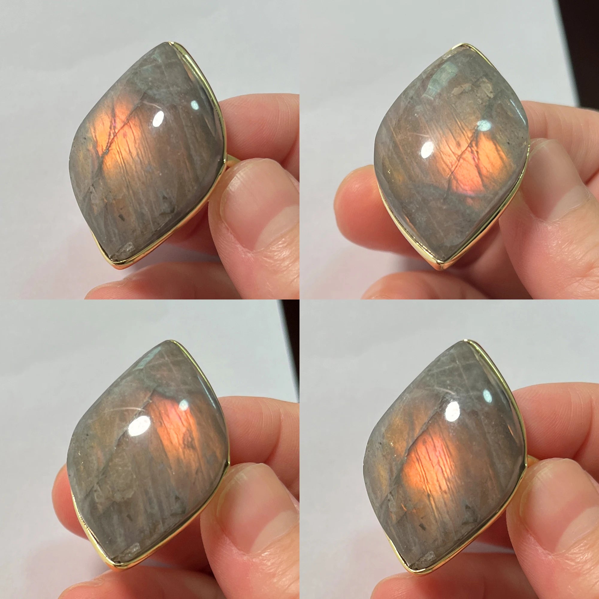 Natural Labradorite Adjustable Ring – Multicolour Healing Stone for Intuition & Protection