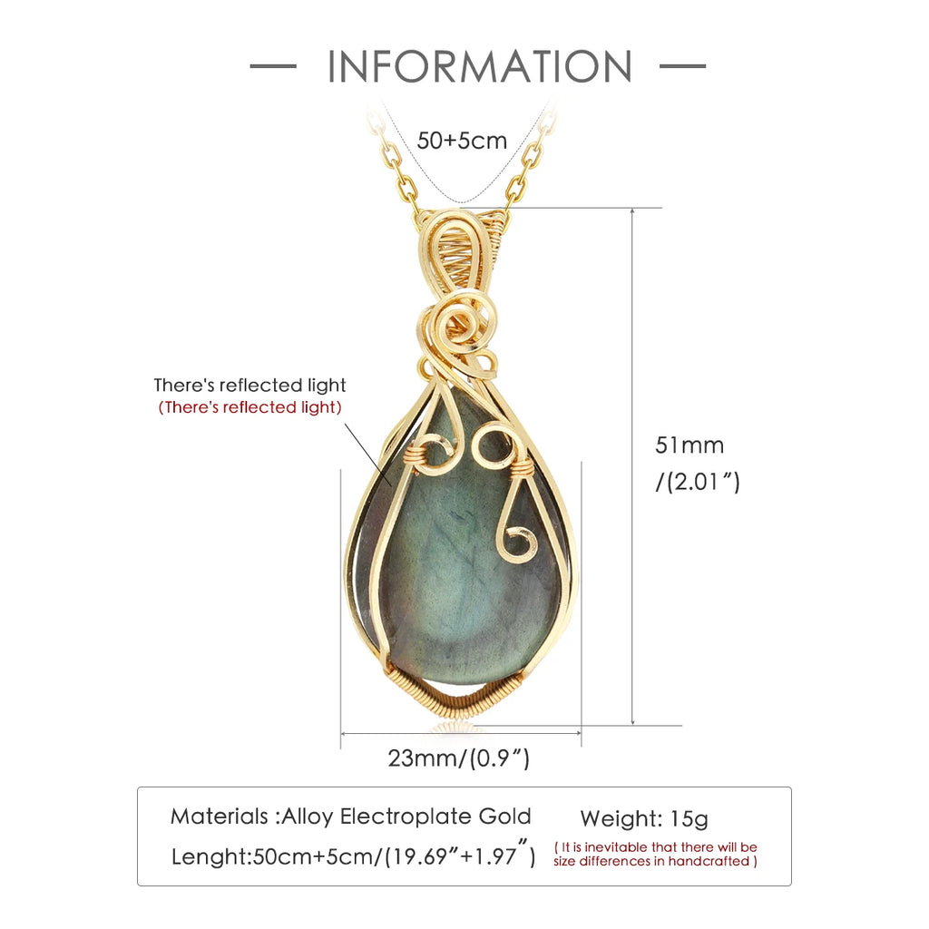 Labradorite Teardrop Wire Wrapped Pendant Necklace – Inner Vision, Transformation & Spiritual Protection