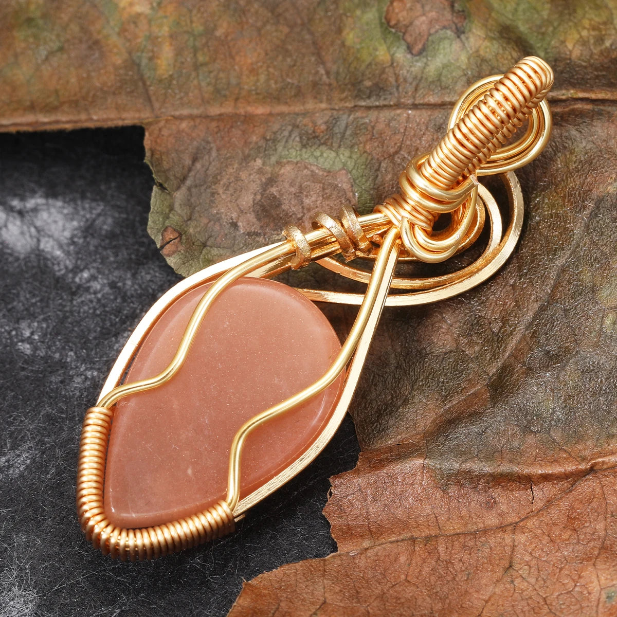 Natural Himalayan Sunstone Pendant – Copper Wire Wrapped Necklace with Chain | Happiness, Freedom & Abundance Crystal Jewelry