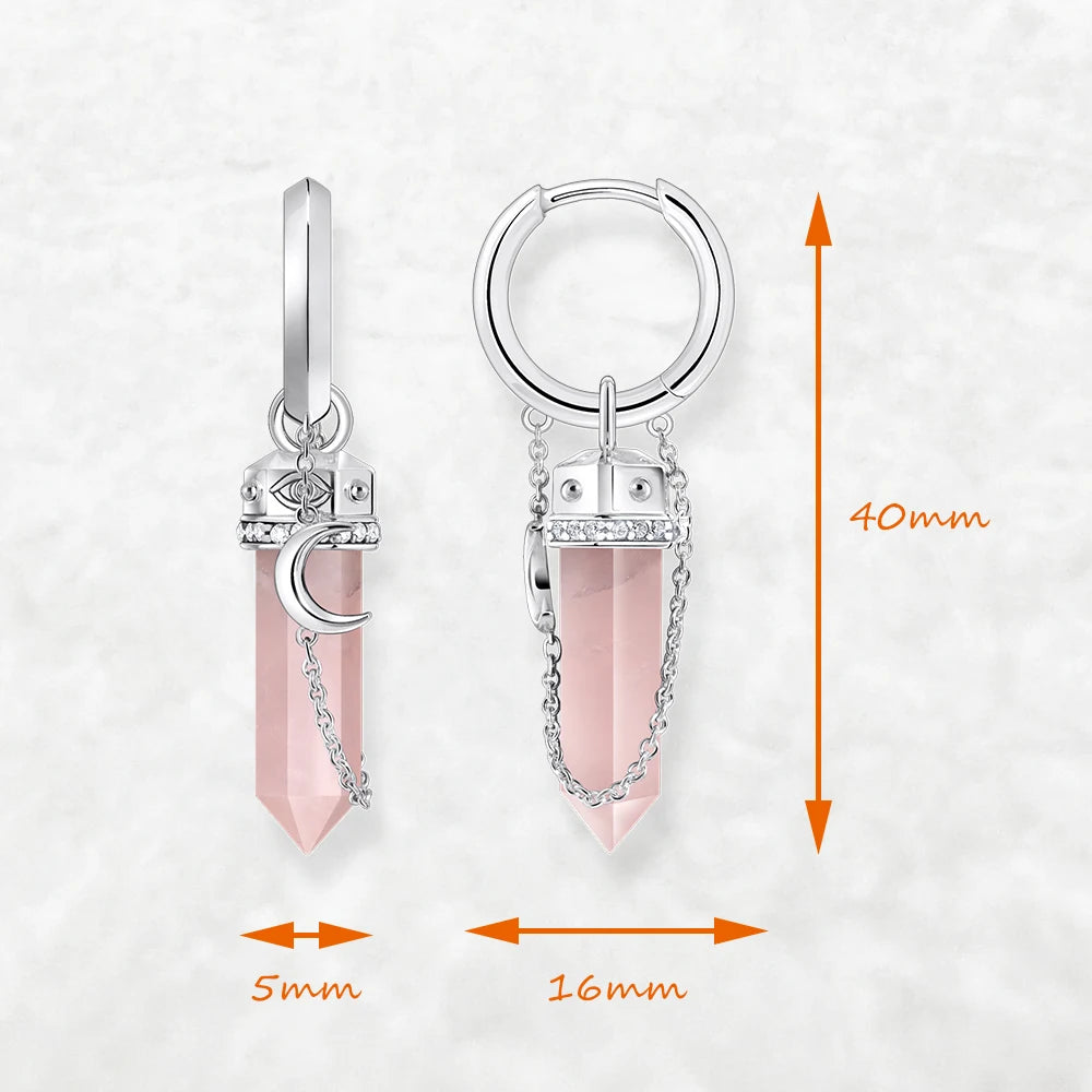 Brie & Marie Rose Quartz Hexagon Crystal Hoop Earrings – 925 Sterling Silver Hoops of Love & Healing