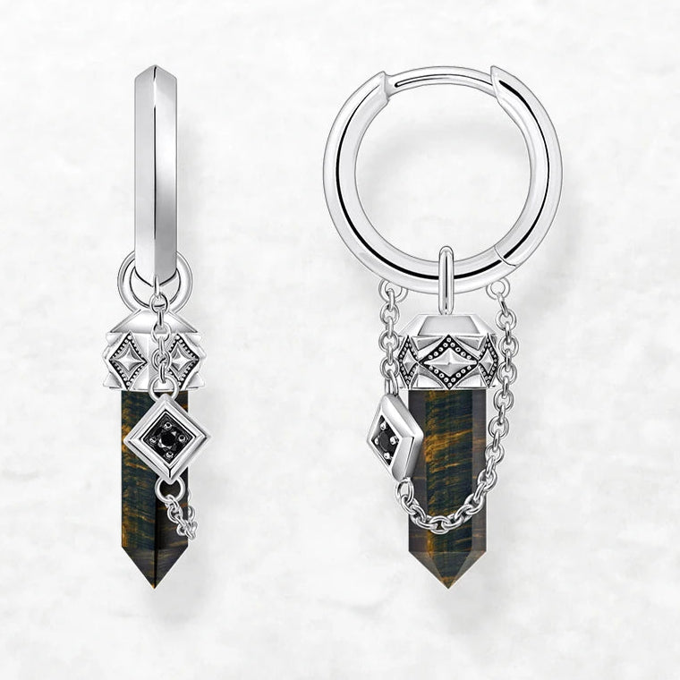 Tiger’s Eye Crystal Hoop Earrings – 925 Sterling Silver Unisex Jewelry