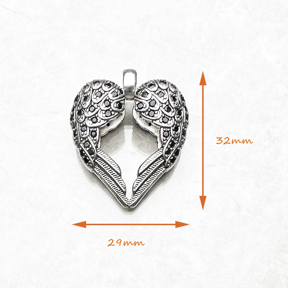 Angel Wings Heart Pendant – 925 Sterling Silver with Zircon Accents