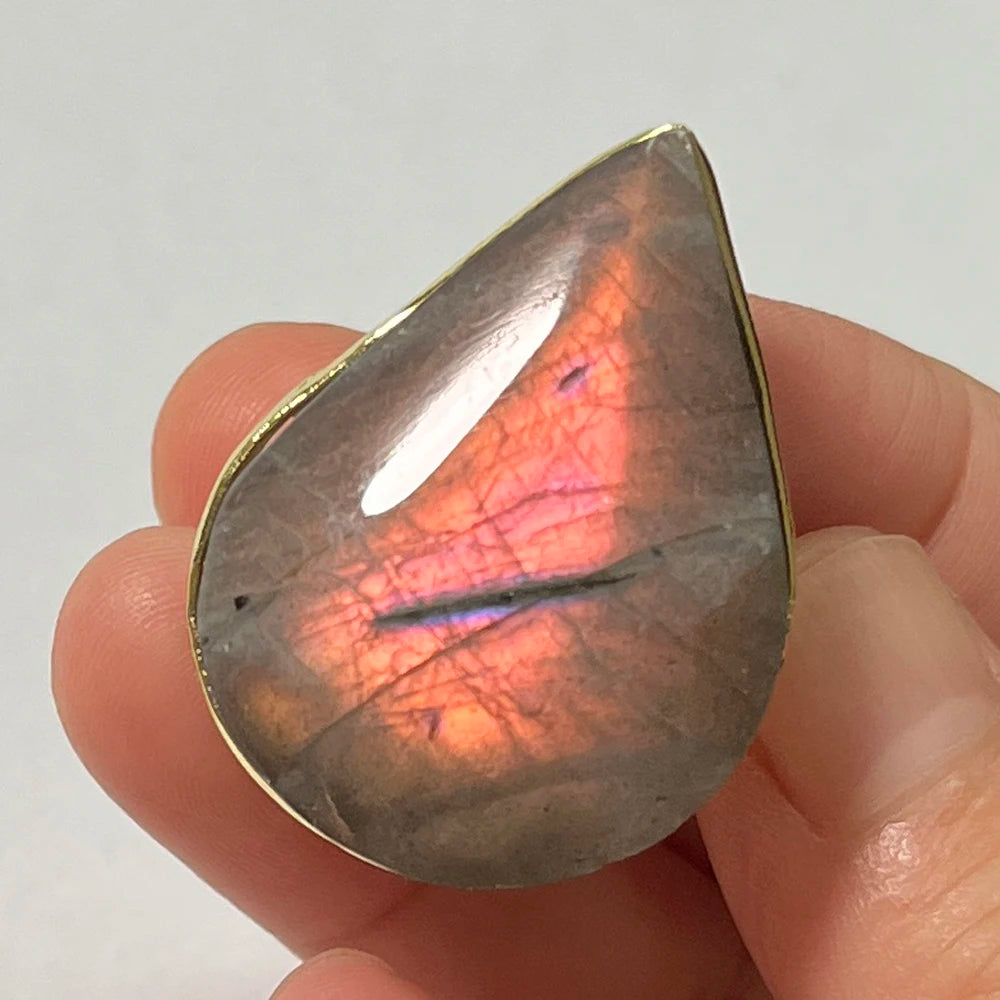 Natural Labradorite Adjustable Ring – Multicolour Healing Stone for Intuition & Protection