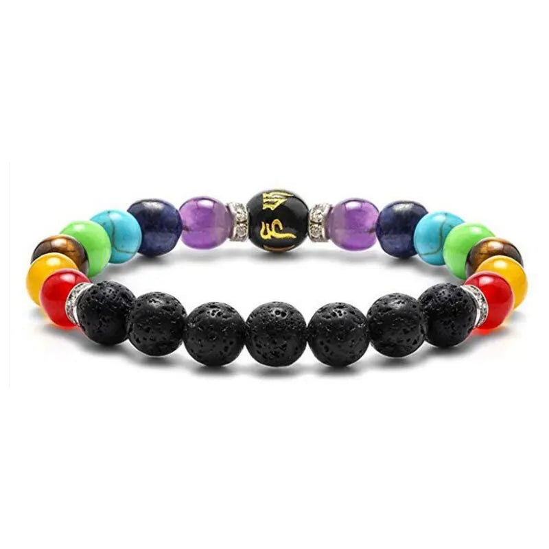 2PCS 7 Chakra Energy Bracelet with Meaning Card – Natural Volcanic Stone Healing Jewelry (Unisex)