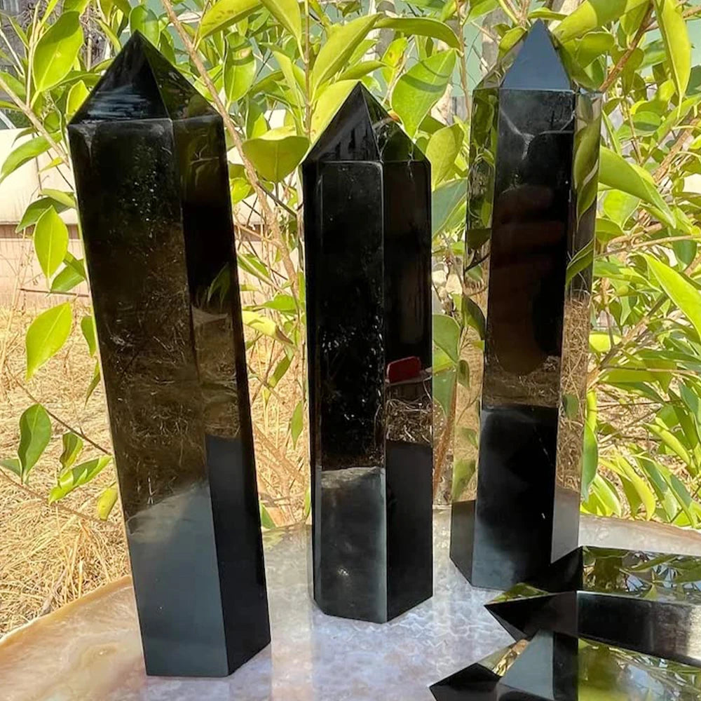 15cm Natural Crystal Tower – Amethyst, Lapis Lazuli, Labradorite & Obsidian Hexagonal Prism Wand