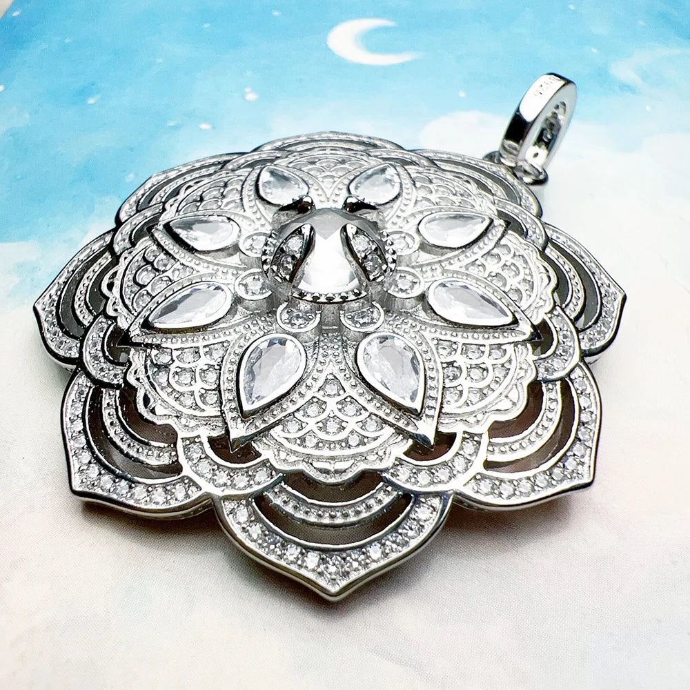 Lotus Flower Pendant – 925 Sterling Silver with White Zircon Accents