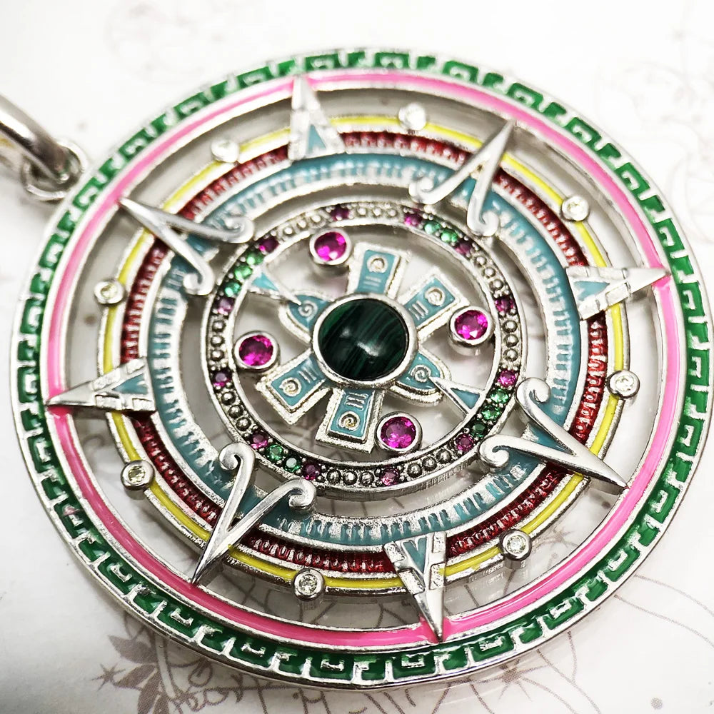 Mystical Aztec Magic Amulet Pendant – 925 Sterling Silver Bohemian Talisman with Zircon Accents