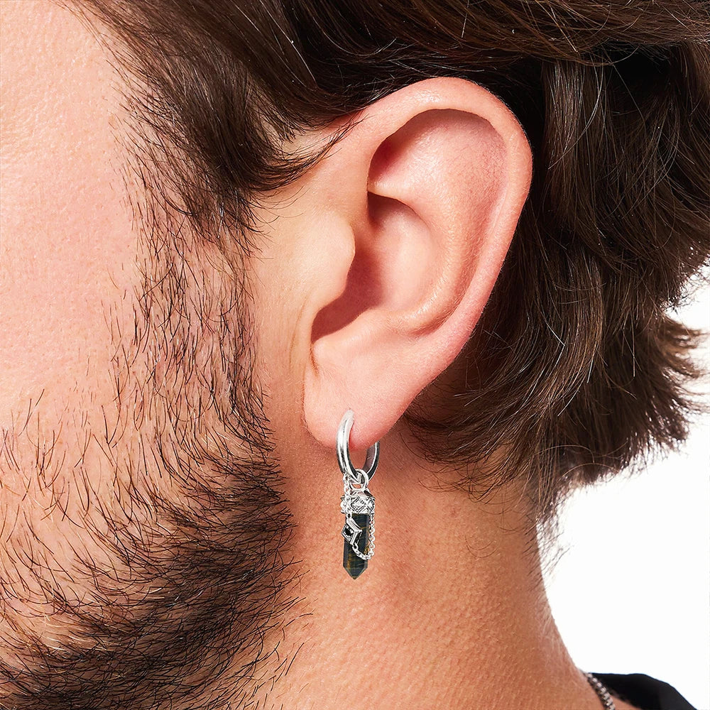 Tiger’s Eye Crystal Hoop Earrings – 925 Sterling Silver Unisex Jewelry