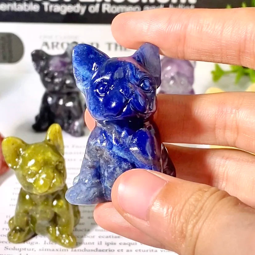 Crystal Pug Dog Figurine – Hand-Carved Natural Gemstone Healing Stone (1PC)