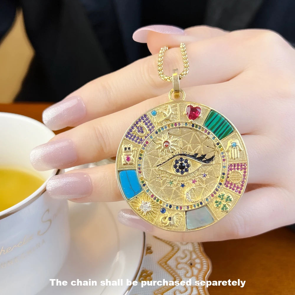 Grand Cosmic Amulet – 18K Gold-Plated 925 Sterling Silver Talisman with Turquoise & Lucky Symbols