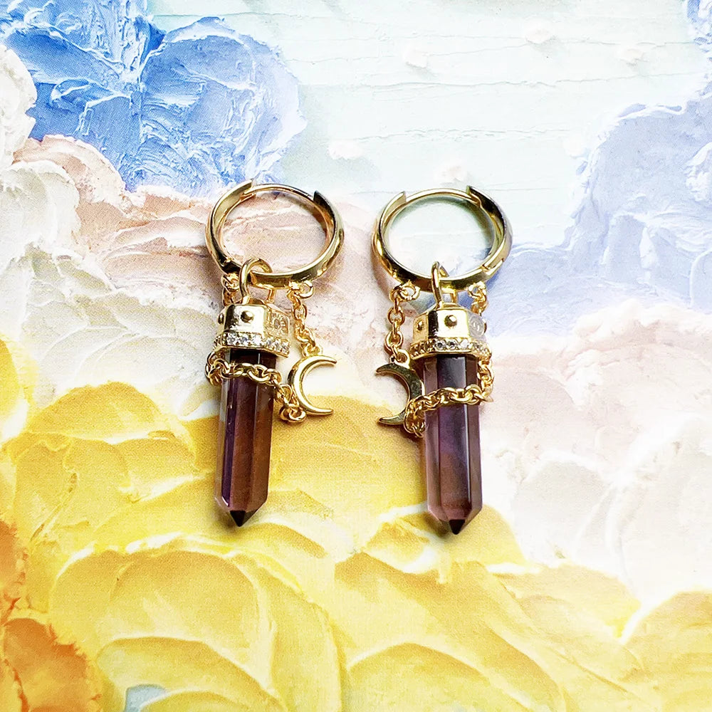 Moon & Serpent Amethyst Hoop Earrings – 18K Gold Plated 925 Sterling Silver Cosmic Talismans
