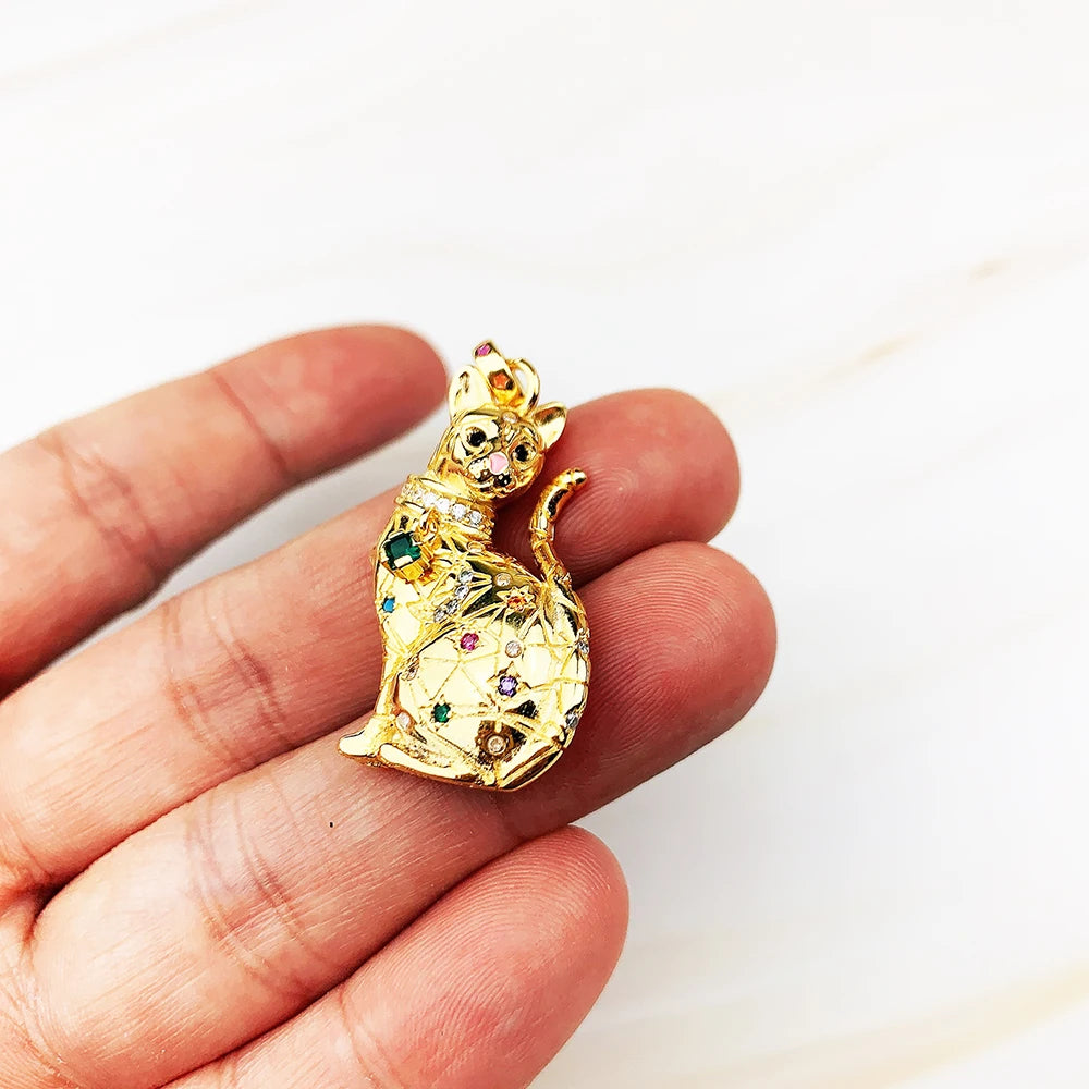 Celestial Cat Pendant – 925 Sterling Silver with Gold Finish & Multicolor Zircon