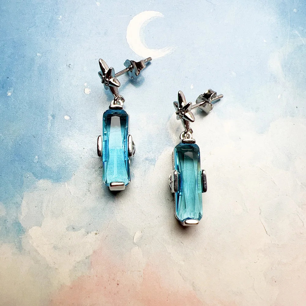 Lucky Blue Star Earrings – 925 Sterling Silver with Sky-Blue Zircon