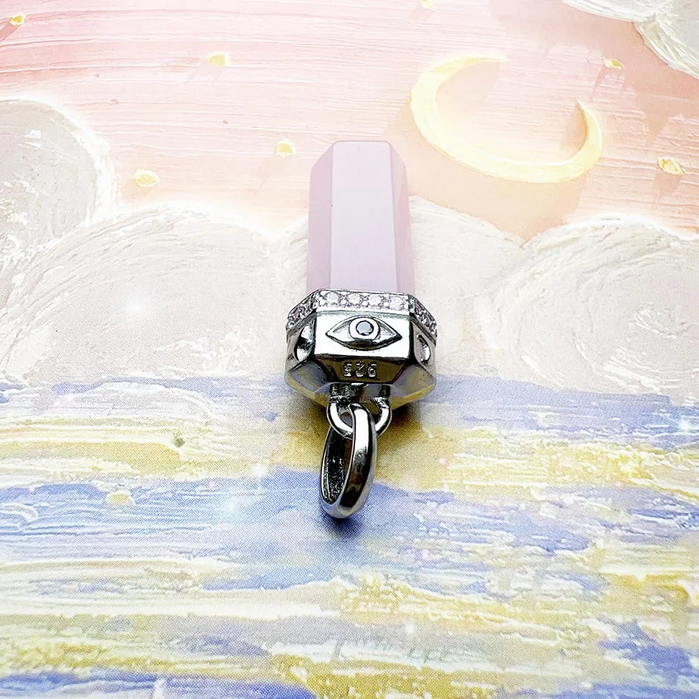 Hexagonal Rose Quartz Pendant – 925 Sterling Silver Crystal Necklace of Love & Healing