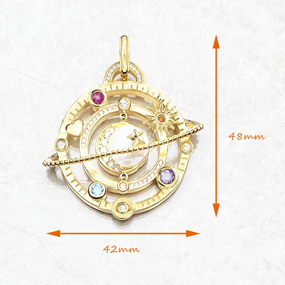 Cosmic Planetary Talisman Pendant – 925 Sterling Silver with Zircon & Enamel Accents