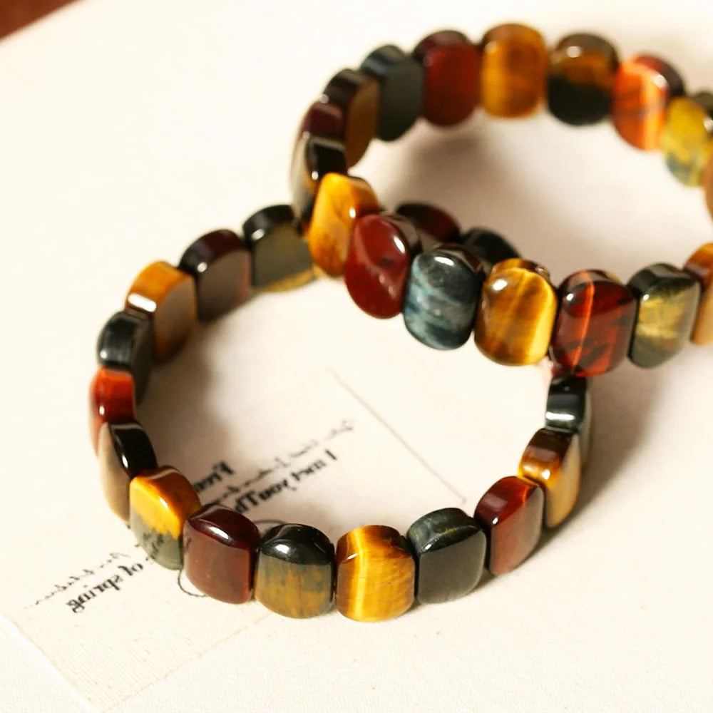 Natural Colored Tiger Eye Stone Bracelet – Square Beads Feng Shui Bangle